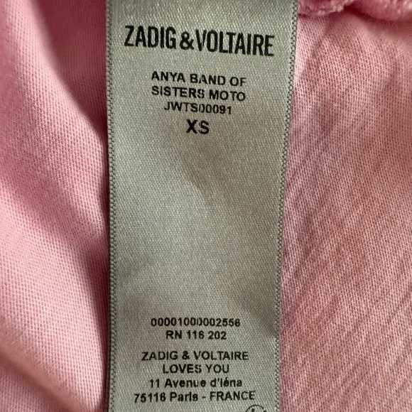 Zadig Voltaire XS Band of Sisters Rhinestone Pink Graphic Short Sleeve Boxy Tee - Picture 8 of 9